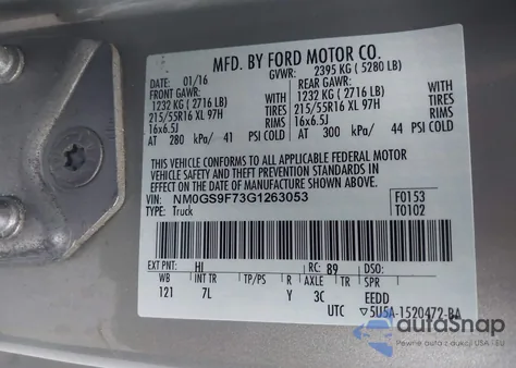 2016 Ford Transit Connect Xlt z USA, uszkodzony, nr VIN NM0GS9F73G1263053